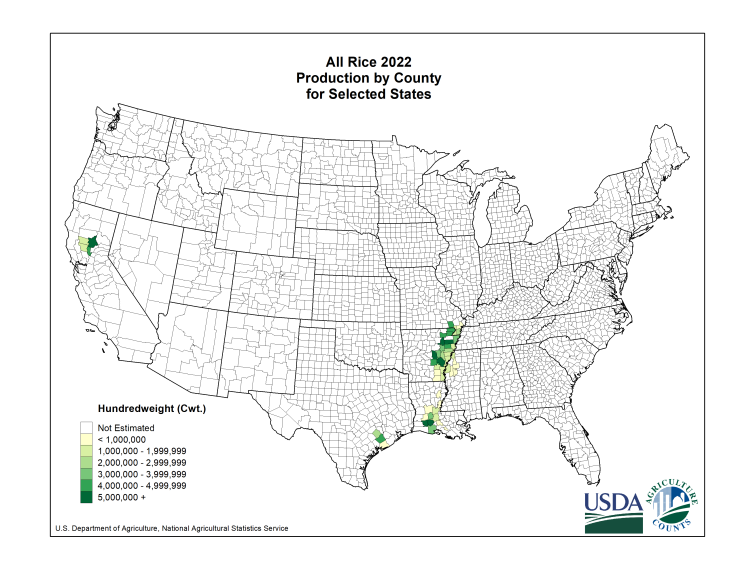 Rice: Production per Harvested Acre by County