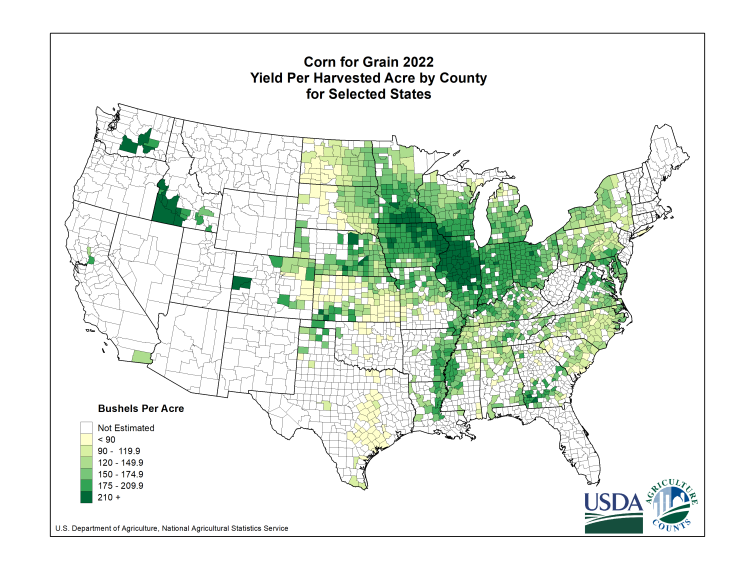 Corn: Yield per Harvested Acre by County