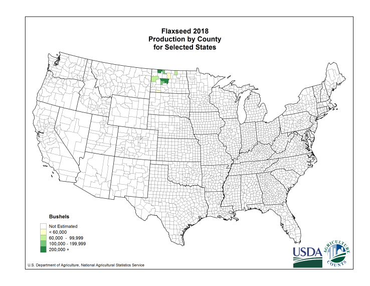 Flaxseed: Production per Harvested Acre by County
