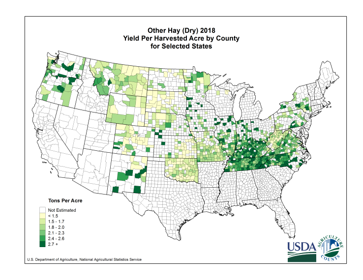 Other Hay: Yield per Harvested Acre by County