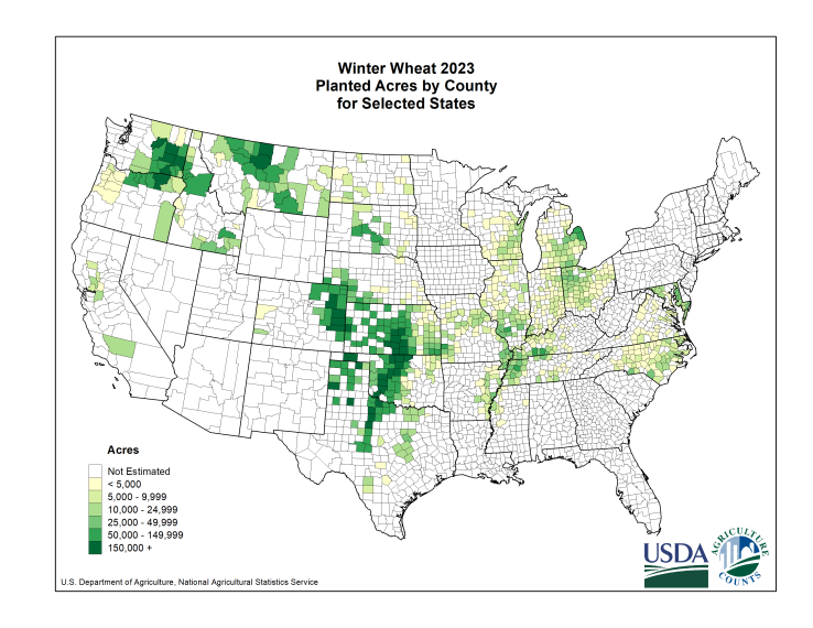 Winter Wheat: Planted Acreage by County